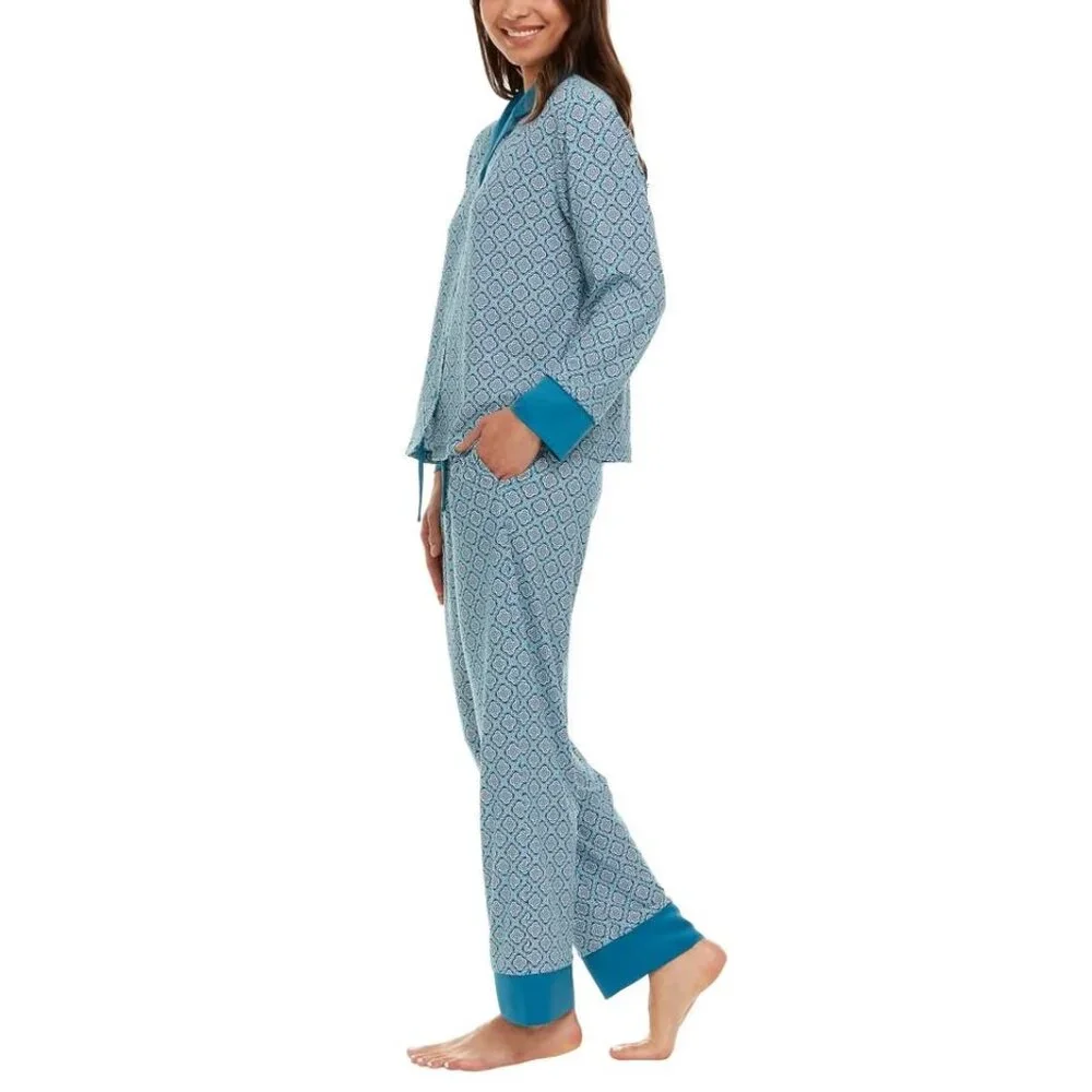 Flora Nikrooz Women's Satin Trim‎ Notch Collar PJ Set